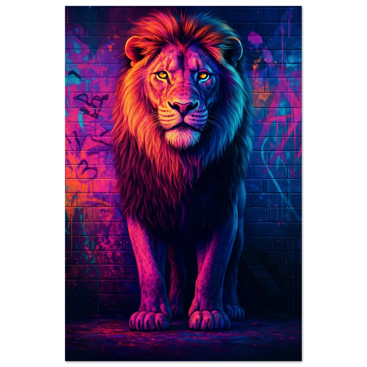 León Neon Street Ciudad CyberPunk Arte Generativo Lamina de aluminio Dibond